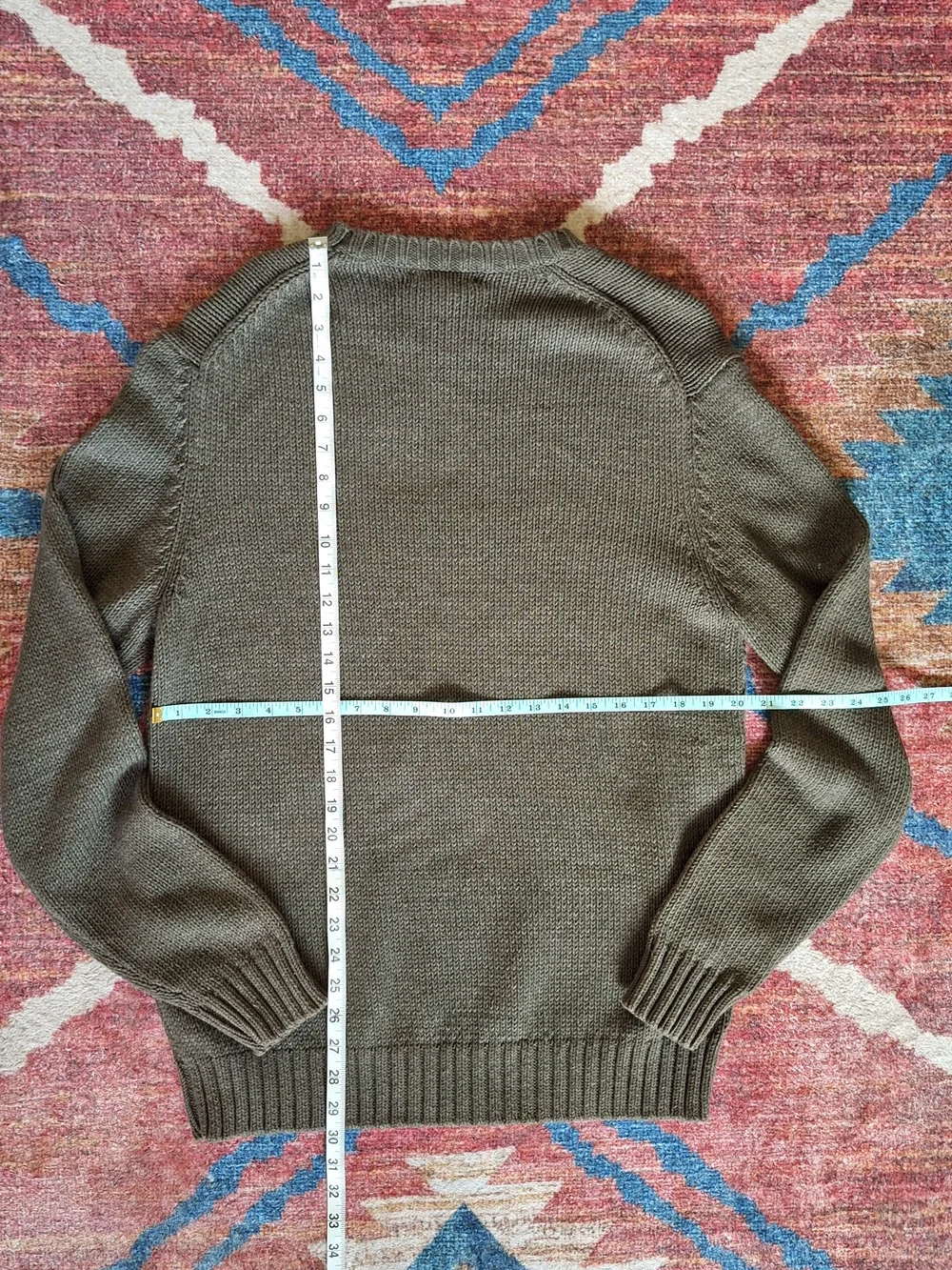 Old Navy Olive Crewneck with White Fair Isle Stripe